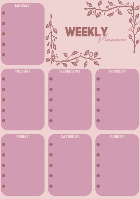 Weekly Planner Template ideal for planning the week ahead, writing down notes, upcoming events within the week, and to-do lists. This PDF file can be purchased and printed off in the desirable size, and ready to use anytime! Aesthetic Planner Cover, Weekly Planner Aesthetic, Pink Weekly Planner, Weekly Planner Ideas, Weekly Schedule Template, Planner Template Printable, Planning List, Free Planner Templates, Money Saving Methods