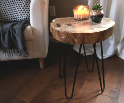 Live Edge Side Table Live Edge Side Table, Repurposed Wood Projects, Hairpin Table, Hairpin Leg Table, Live Edge Wood, Wood Glue, Table Legs, Live Edge, Diy Woodworking