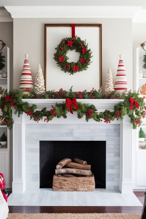 28 Christmas Mantle Decor Ideas » HomeQly.com Mantel Wreaths Fireplaces, Floating Mantle Christmas Decor, Christmas Tv Mantle Decor, Christmas Stocking Mantle Ideas, Christmas Mantle Decor Simple, Christmas Fireplace Mantels With Tv, Small Mantle Christmas Decor Ideas, Minimal Christmas Mantle, Easy Christmas Mantle Decor