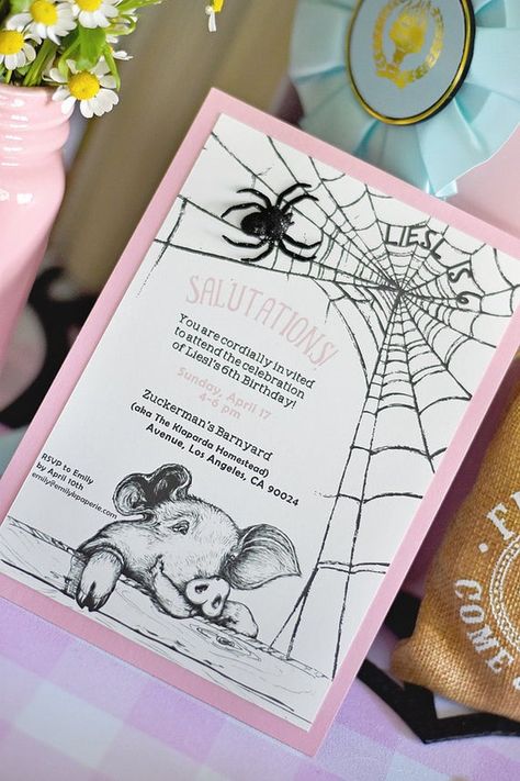 Charlottes Web Baby Shower Theme, Charlotte’s Web, Kid Birthday Party, Charlotte's Web, Party Invitations Kids, Tiny Prints, Novel Studies, 1st Bday, Second Grade