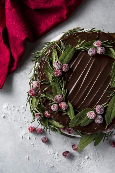 Top shot of Double Chocolate Mousse Cake Winter Chocolate Cake, Christmas Chocolate Cake Decoration, Christmas Chocolate Cake, Double Chocolate Mousse, Moose Cake, Fluffy Chocolate Cake, Chocolate Mousse Cake Recipe, Floral Cake Design, Chocolate Tarts