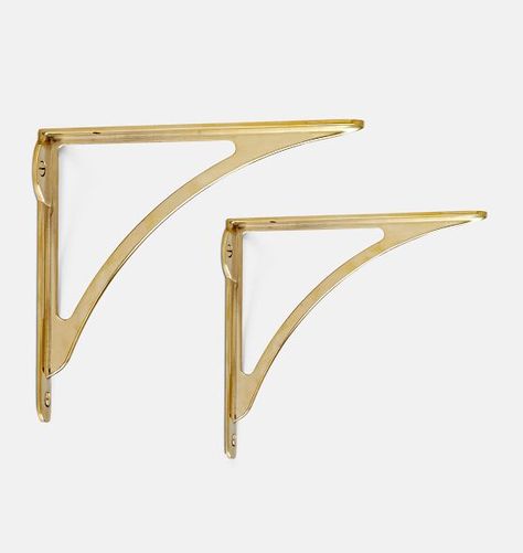 Shelf Brackets | Rejuvenation Arched Shelf, Brass Shelf Brackets, Brass Shelf, Make A Closet, Light And Dwell, Walnut Shelves, Shelving Solutions, Contract Design, Modular Shelving