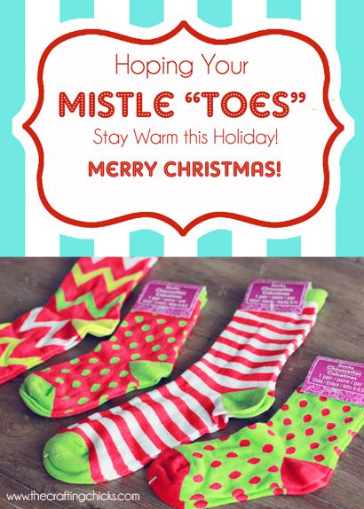 I found these adorable festive Christmas socks at Michaels and could not pass them up!  Such a fun idea for a little gift! I made this gift tag to go along with the socks!  “Hope your Mistle “Toes” stay warm this Holiday”  I was inspired by Nikkala’s’ “Mistle “toes” nail polish kit.  You can download … Socks Gift Tag, Christmas Socks Exchange, Staff Ideas, Christmas Socks Gift, Teachers Appreciation, Christmas Ideas Gifts, Holiday Nails Christmas, Appreciation Ideas, Free Printable Gifts