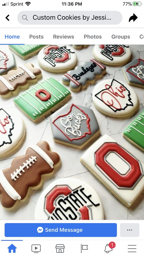 Ohio State Cookies, Ohio State Cookies Decorated, Ohio State Themed Party, Ohio State Dessert Ideas, Ohio State Buckeye Cookies, Ohio State Football Cookies Decorated, Ohio State Buckeyes Birthday Cake, Ohio University Cookies, Buckeye Cookies