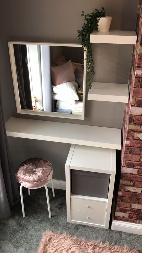 Dressing Table Diy, Small Space Storage Bedroom, Bedroom Storage For Small Rooms, Zimmer Diy, Diy Bedroom Storage, Hiasan Bilik Tidur, Dressing Room Design Small, Makeup Room Decor, Hiasan Bilik