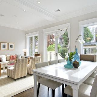 view from my heels. Benjamin Moore Silver Satin Balboa Mist, Arrange Furniture, Revere Pewter, Off White Paints, Neutral Paint Colors, Colored Ceiling, Traditional Dining Room, Best Paint Colors, Neutral Paint