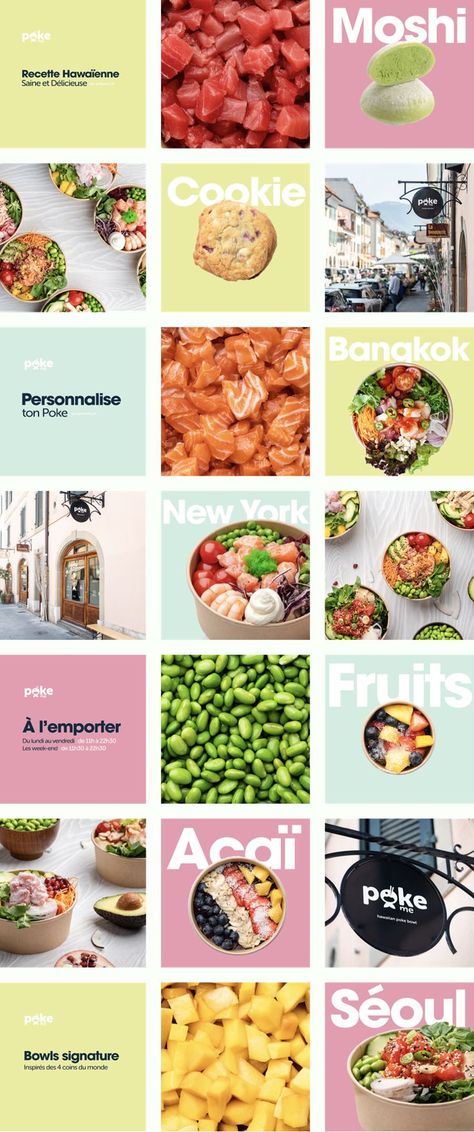 Poke Me! Instagram Grid Layout, Poke Me, Restaurant Social Media, Instagram Feed Layout, Cafe Branding, Instagram Grid, Grid Layouts, Social Media Design Inspiration, Instagram Feed Ideas