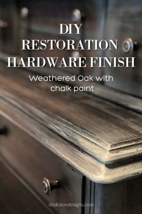 Everyone was talking about how to get a DIY restoration hardware finish on furniture so I had to try it for myself. I used a mixture of vinegar and steel wool for the base stain and layered chalk paint to give it that weathered oak effect. GORGEOUS!   #dododsondesigns #restorationhardwarefurniture #chalkpaint #lateredtechnique Diy Restoration Hardware Finish, Restoration Hardware Finish, Restauration Hardware, Restoration Hardware Paint, Restoration Hardware Furniture, Diy Restoration Hardware, Chalk Paint Furniture Diy, Furniture Painting Techniques, Diy Chalk Paint