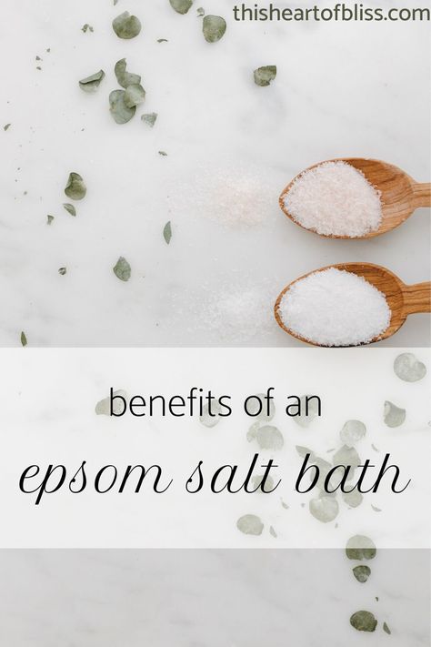 Epsom salt baths are a great way to de-stress and relax your mind & body. There are many health benefits as well to soaking in epsom salt baths including decreases in stress levels and soothing of muscle aches and pains. Dedicating some time after a busy day to relax in a epsom salt bath will give your body and mind some well needed attention and leave you feeling relaxed and rejuvenated. #epsomsalt #epsomsaltbath #healthbenefits #reducestress #relax #relaxation #selfcare via @thisheartofbliss Benefits Of Epsom Salt Bath, Epsom Salt Bath Benefits, Epsom Salt Benefits, Bath Benefits, Ways To Destress, Epson Salt, Epsom Salt Bath, Salt Bath, Relax Your Mind