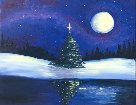 Silent Night Silent Night Painting, Acrylics Paintings, Paint Christmas, Snow Landscape, Painting Stuff, Friend Painting, Paint Nite, Acrylic Painting Lessons, Paint Night