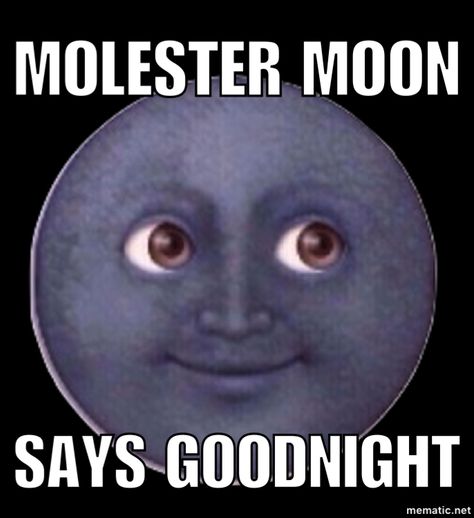 Molester Moon Says Goodnight 🌚 Cursed Goodnight Images, Silly Goodnight, Goodnight Funny Pictures, Good Night Meme Funny, Funny Goodnight Images, Goodnight Memes Funny, Goodnight Reaction Pic, Good Night Reaction Pic, Moon Face Emoji