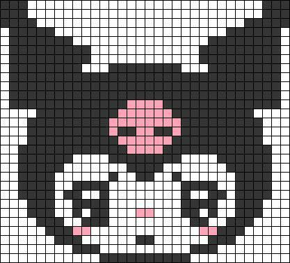 Crochet Alpha Pattern Sanrio, Kuromi Kandi Pattern, Sanrio Pixel Art Kuromi, Kuromi Alpha Pattern, Kawaii Pixel Art Grid, Kuromi Minecraft, Kuromi Perler Beads, Pixel Art Sanrio, Sanrio Pixel Art