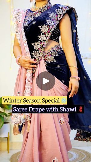 New Style Saree Draping, Velvet Dupatta, Saree Draping, Draping Fashion, Smarty Pants, Wedding Season, Winter Wedding, Blouse Designs, Shawl