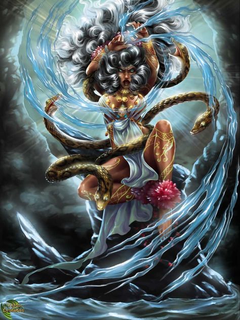 Crowded Art, African Folklore, Woman Warriors, African Warrior, Mami Wata, Dragon Rouge, African Mythology, African Goddess, Mermaid Artwork