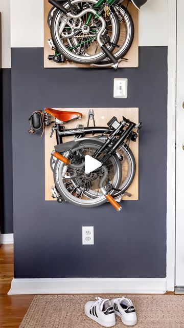 Brompton Storage, Brompton Bicycle, Brompton Bike, Apartment Storage, Bicycle Frames, Riding A Bicycle, Folding Bicycle, Minimal Home, Bike Storage