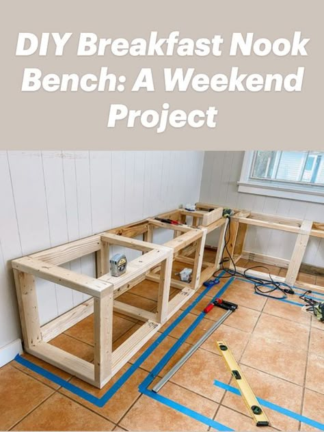 Transform your kitchen in a weekend with our DIY breakfast nook bench project. This step-by-step guide is designed for those seeking a quick and easy way to create a cozy dining area. Discover the joy of crafting your own seating space and make your weekends memorable with this efficient and enjoyable DIY endeavor. Kitchen Nook Bench With Storage, Building Breakfast Nook Bench, Diy Breakfast Nook With Storage, Breakfast Nook With Storage Bench, Easy Built In Bench, Diy Kitchen Nook Table, Dining Nook Bench Diy, Pallet Breakfast Nook, Diy Banquette Seating With Drawers