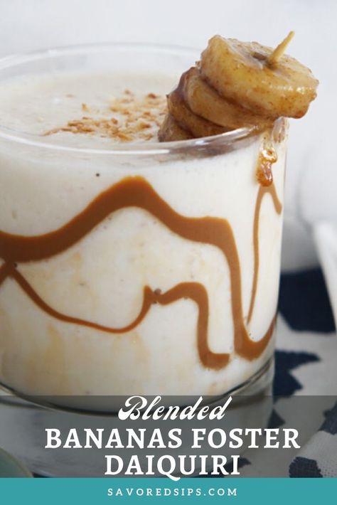 Banana Rum Drinks, Blended Cocktail Recipes, Bananas Foster Recipe, Bananas Foster Sauce, Alcoholic Ice Cream, Banana Cocktails, Moonshine Cocktails, Daiquiri Recipe, Blended Cocktail