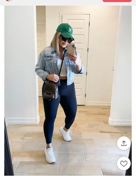 Summer Athleisure Outfits 2023 Plus, Plus Athleisure Outfits Summer, Style Inspiration Curvy Fit, Casual Sporty Outfits Summer Plus Size, Athleisure Outfits Summer Leggings, Jeans And Gym Shoes Outfits, Plus Size Running Errands Outfit, Baseball Hat Outfit Plus Size, Mom Plus Size Outfits Casual