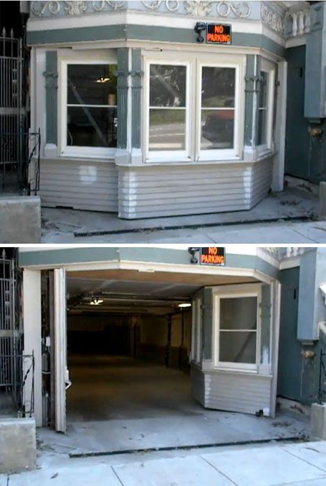 Hidden Garage Door, Hidden Garage, Awesome Inventions, Haight Ashbury, Cool Garages, Hidden Spaces, Hidden Rooms, Secret Door, Diy Mobile