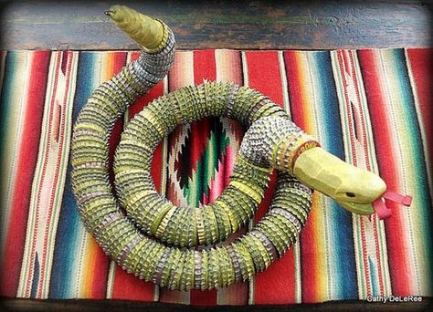 Bottle Cap Snake, Cactus Wood, Folk Art Vintage, Tramp Art, Bottle Cap Art, Snake Art, Metal Bottles, The Carnival, Saguaro Cactus