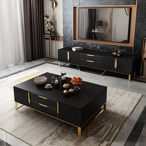 Nordic Coffee Table, Living Room Storage Cabinet, Black Coffee Table, Gold Living Room, Coffee Table With Drawers, Black Coffee Tables, Gold Coffee Table, Wooden Drawers, Coffee Table White