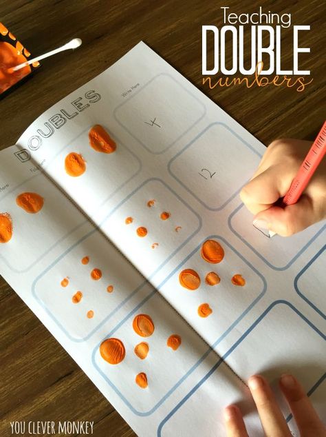 Teaching Double Numbers - using our free printable mats to help teach young children double numbers, one of the Natural Maths Secret Code, plus two other teaching ideas for the Early Years classroom | you clever monkey Teaching Doubles, Math Doubles, Maths Eyfs, Year 1 Maths, Double Numbers, Early Years Maths, Early Years Classroom, Primary Maths, Math Addition