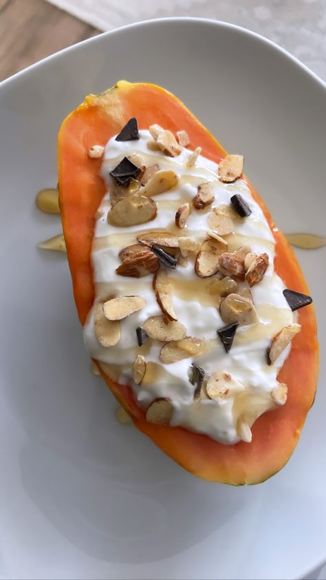 #breakfast #breakfastinspo #papaya #fruit #parfait #yogurtbowl #acaibowl Papaya Bowl Breakfast, Papaya Yogurt Bowl, Papaya Breakfast, Papaya Bowl, Breakfast Vacation, Yogurt Breakfast Bowl, Papaya Fruit, Healthy Lunch Snacks, Fruit Parfait