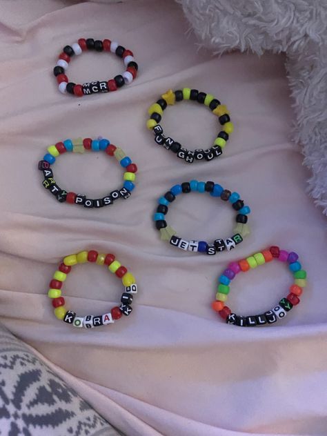 Mcr Friendship Bracelets, Mcr Kandi Bracelets, Mcr Jewelry, Mcr Bracelet Ideas, Kandi Bracelets Ideas Singles, Band Kandi, Mcr Bracelet, Mcr Kandi, Matching Kandi Bracelets