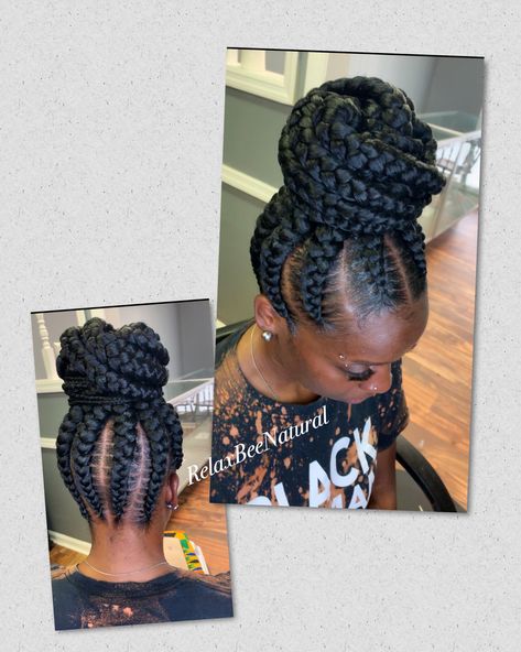 Jumbo Cornrows Updo, Jumbo Braids In A Bun, African American Braided Updo, Updo Hairstyles Braids For Black Women, Feed In Braids Cornrows Updo, Braided Updo Black Women, Phony Pony Hairstyles, Up Do Braids For Black Women, Jumbo Braids Updo