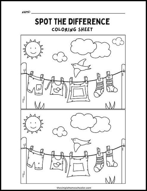 10 Free Spot The Difference Coloring Pages: Easy Print! - The Simple Homeschooler Critical Thinking Activities Preschool, Cute Dinosaur Coloring Pages, Spot The Difference Kids, Spot The Difference Printable, Find The Difference Pictures, Visual Perception Activities, Classroom Songs, Critical Thinking Activities, Bee Coloring Pages