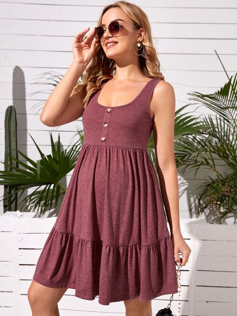 Maternity Dresses Casual, Shein Maternity, Dresses For Pregnant Women, Sleeveless Outfit, Womens Maternity, Self Design, Versatile Dresses, Daily Dress, U Neck