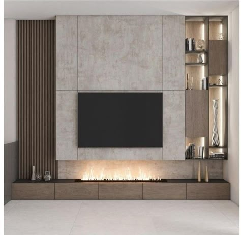 Feature Wall Living Room, Living Room Wall Units, Tv Walls, Fireplace Tv Wall, Modern Tv Wall, Tv Wand, Tv Room Design, Luxury Living Room Design, Living Room Decor Fireplace