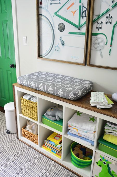 Seven Speedy Nursery Updates | Young House Love Nursery Organization Changing Table, Ikea Cubes, Ikea Bookcase, Ikea Organization, Changing Tables, Kids' Furniture, Young House Love, Cube Bookcase, Cubby Storage