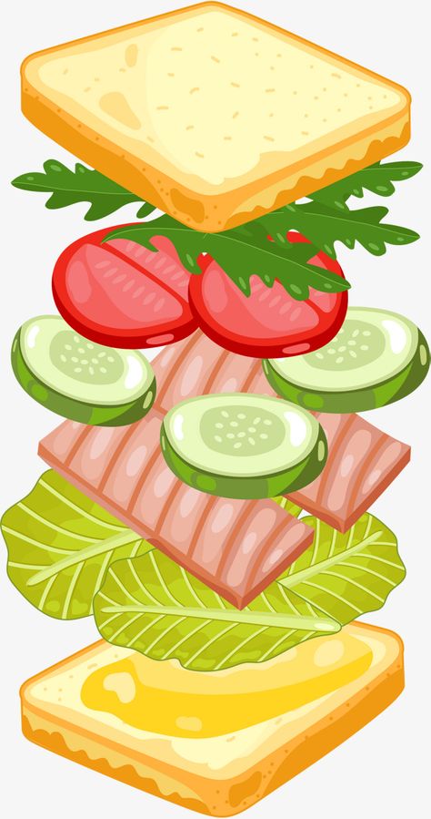 Sandwich Drawing Simple, Illustration Art Food, Sandwich Cartoon, Sandwich Vector, Cartoon Sandwich, Sandwich Clipart, Sandwich Illustration, Sandwich Drawing, Sandwich Art