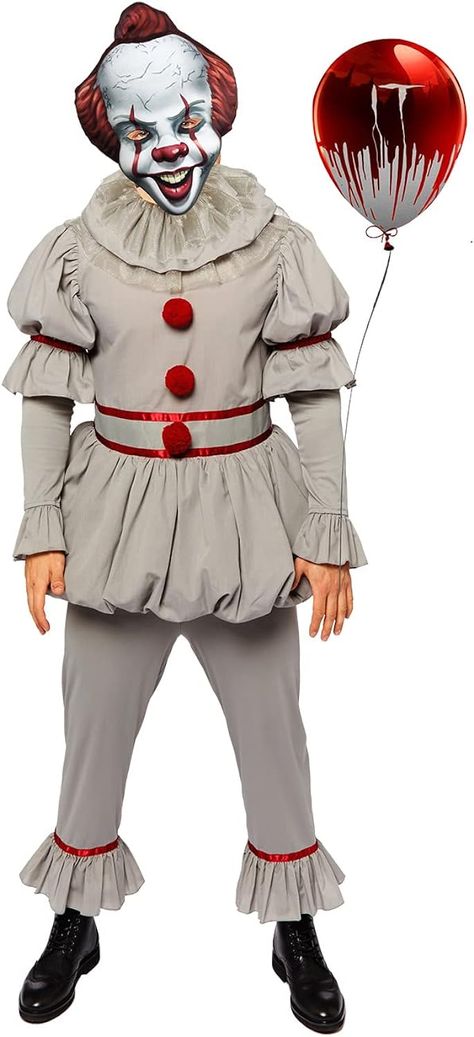 *ad Penny Wise Clown, It Costume, Pennywise Costume, Scary Clown Costume, Clown Collar, Clown Halloween Costumes, It Pennywise, Plastic Mask, Pennywise The Clown