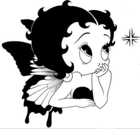 Chicana Painting, Betty Boop Tramp Stamp, Betty Boop Hairstyle, Betty Boop Outline, Betty Boop Drawing, Betty Boop Butterfly, Black And White Betty Boop Tattoo, Betty Boop Face, Betty Boop Black And White