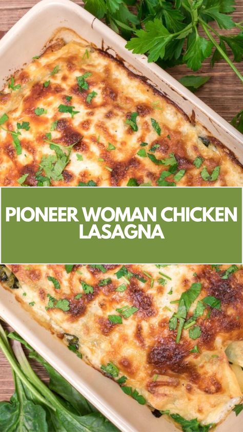 Pioneer Woman Chicken Lasagna is made with lasagna noodles, chicken breasts, shredded mozzarella cheese, cream cheese, hot water, and a chicken bouillon cube. This delicious Pioneer Woman Chicken Lasagna recipe creates a hearty dinner that takes about 1 hour and 15 minutes to prepare and can serve up to 6 people. Lasagna With Ground Chicken, Pioneer Woman Chicken Lasagna, Pioneer Woman Lasagna Recipe, Pesto Chicken Lasagna, Pioneer Woman Freezer Meals, Pioneer Woman Recipes Chicken, Pioneer Woman Lasagna, Lasagna With Chicken, Pioneer Woman Recipes Dinner