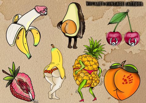 Fruits Tattoo, Fruit Tattoo, Fruit Animals, Tattoo Flash, Flash Tattoo, Portugal, Flash, Fruit, Photo And Video