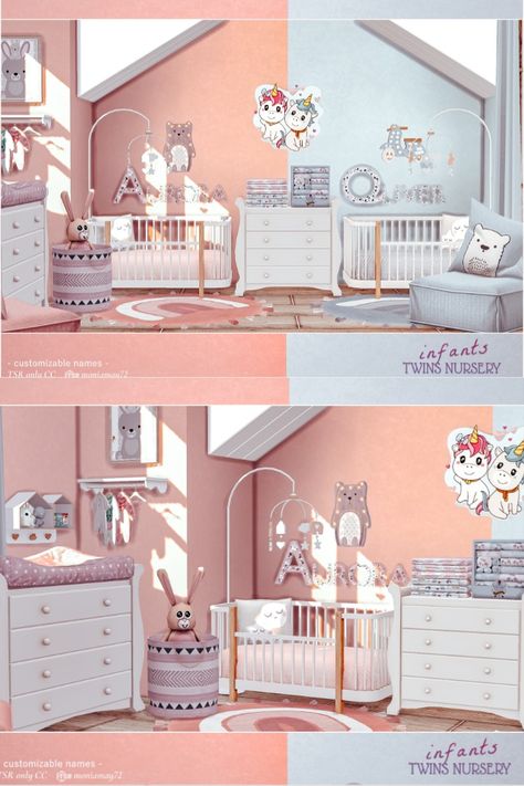 The Sims 4 CC's Infant Twins Nursery Bedroom. Custom Content was used. Download The Sims Resource. @thesimsresource . #TS4 #growingtogether #sims4infants #sims4infant #CC #sims4cc #ccfinds #ts4cc #ts4lots #tsr #TheSimsResource #sims4 #thesims4 @Moniamay72 #architecture #thesims4builds #TSR #cc https://www.thesimsresource.com/downloads/1659087 Twins Room Sims 4, Infant Room Sims 4 Cc, Sims 4 Twins Cc, Sims 4 Baby Room Cc, Sims 4 Infant Room Cc, Sims 4 Twins Bedroom, Sims 4 Infant Room, Sims 4 Cc Nursery Furniture, Sims 4 Crib Cc