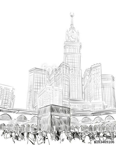 Mekah Drawing, Makka Madina Sketch, Khana Kaba Sketch, Kaba Sketch, Makkah Sketch, Masjid Sketch, Kaaba Sketch, Mecca Drawing, Kaba Drawing