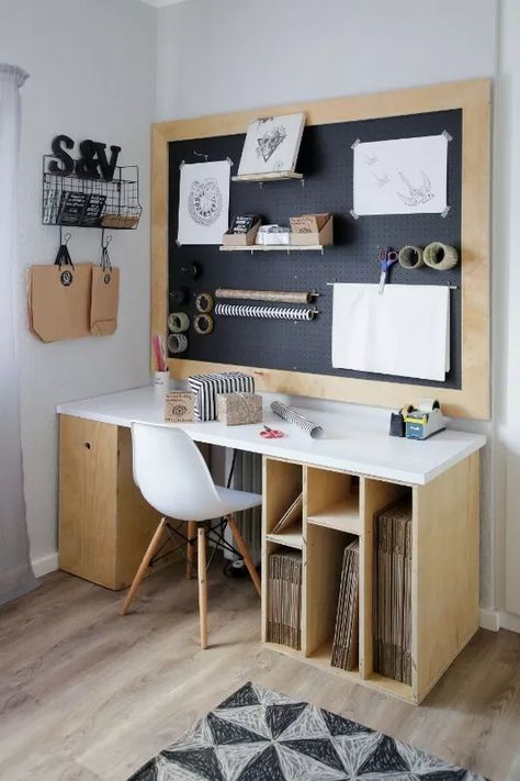 Art Station At Home, Desk And Pegboard, Shipping Work Station, Candle Work Station, Shipping Desk Work Spaces, Office Packing Station, Art Station Organization, Home Office Packing Station, Packing And Shipping Station