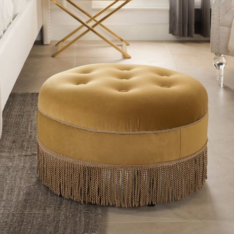 Etta Avenue Jillian 61Cm Wide Velvet Tufted Round Solid Colour Cocktail Ottoman & Reviews | Wayfair.co.uk Round Footstool, Accent Ottoman, Jennifer Taylor, Velvet Ottoman, Tufted Ottoman, Ottoman Bed, Cocktail Ottoman, Round Ottoman, Gold Velvet