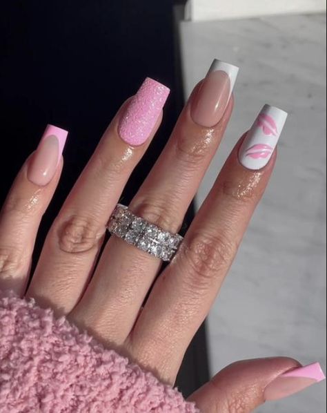 nail inspo,found this on tt! Nokti Za 2024, Basic Nail Ideas, Cute Bday Nails, Pink Evil Eye Nails, Girly Pink Nails, Ballerina Acrylic Nails, Evil Eye Nails, Squoval Nails, Edge Nails