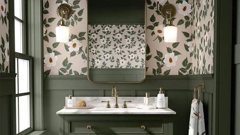 Sage Green Flowers, New Interior Design, Big Design, Mural Design, Smooth Walls, Leaf Wallpaper, Traditional Wallpaper, Interior Design Trends, Of Wallpaper