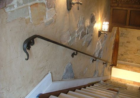 Lamb's Tongue Wall Rail - Finelli Ironworks Staircase Contemporary, Iron Balcony Railing, Shelves Furniture, Wrought Iron Handrail, Interior Railings, Wrought Iron Staircase, Interior Balcony, Iron Handrails, Custom Railing