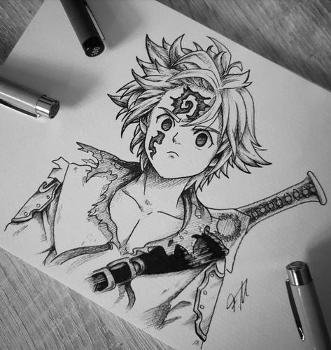 Elf Drawings, Zed League Of Legends, Anime Drawing Sketches, The Seven Deadly Sins, Best Anime Drawings, Anime Boy Sketch, Naruto Drawings, Marvel Comics Wallpaper, Seven Deadly Sins Anime