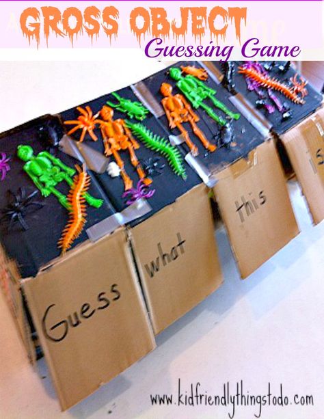 A Halloween Sensory Game - Kid Friendly Things To Do .com | Kid Friendly Things to Do.com - Crafts, Recipes, Fun Foods, Party Ideas, DIY, Home & Garden Halloween Guessing Game, Fun Halloween Party Games, Sensory Games, Halloween Sensory, Halloween Fest, Halloween Games For Kids, Adult Halloween Party, Halloween Party Games, Halloween Party Ideas