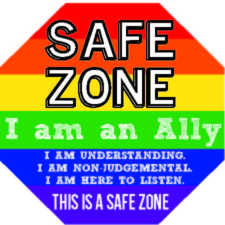 Pride flag sign with the words SAFE ZONE, I am an ally. I am understanding, I am non judgmental, I am here to listen. This is a safe zone. Lgbt Ally, Straight Ally, Lgbtq Quotes, Safe Zone, School Social Work, Lgbt Rights, Counseling Resources, Lgbt Love, School Psychology