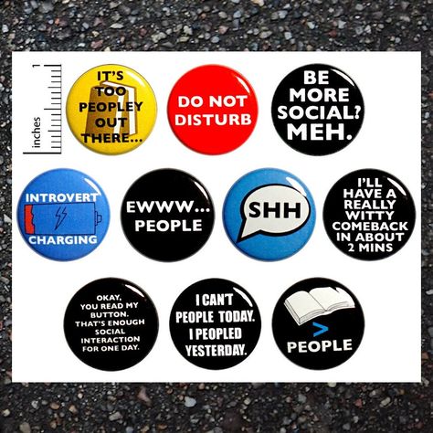 Funny Introvert Buttons Pin for Backpack or Fridge Magnets, Sarcastic, Gift Set, 10 Pack, Cute 1 Inch 10P2-1 Backpack Buttons, Introvert Funny, Edgy Gifts, Pins For Backpacks, Witty Comebacks, Funny Buttons, Introvert Quotes, Gym Lockers, Introvert Humor