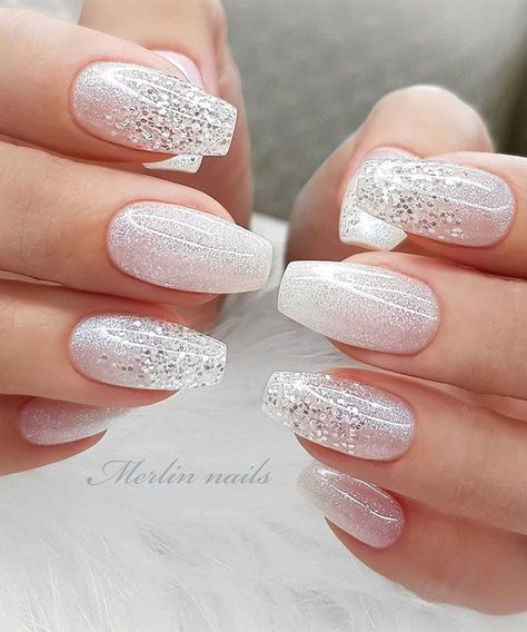 Most Beautiful Nail Designs to Inspire You – Trendy and pretty nails Bridal Nails Designs, Pink Nail Art Designs, Natural Gel Nails, Gel Pedicure, French Pedicure, White And Silver Nails, Wedding Nails Glitter, Homecoming Nails Acrylic, Pink Nail Art